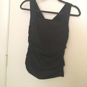 Black Sleeveless Ruched Top w Zip Up Back Detail